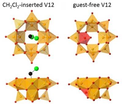 Anion Structures of CH2Cl2(Guest)-Inserted V12 and Guest-Free V12