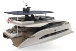 solar - hydrogen yacht in artists conception - tree quarter view