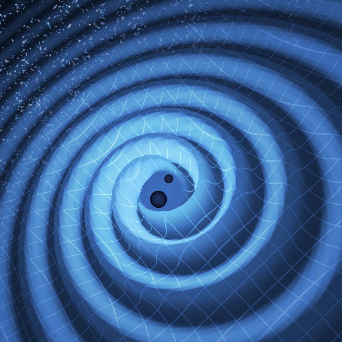 The black holes were 14 and 8 times the mass of the sun. As they spiraled together, they sent out gravitational waves.